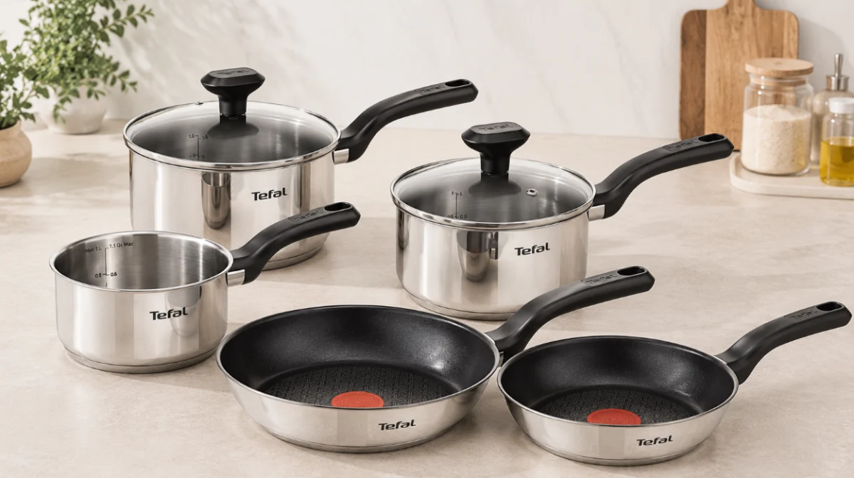 Cocción uniforme con Tefal Comfort Max: juego de sartenes y cazos antiadherentes y duraderos por sólo 89,99€ con envío gratis (-29%)