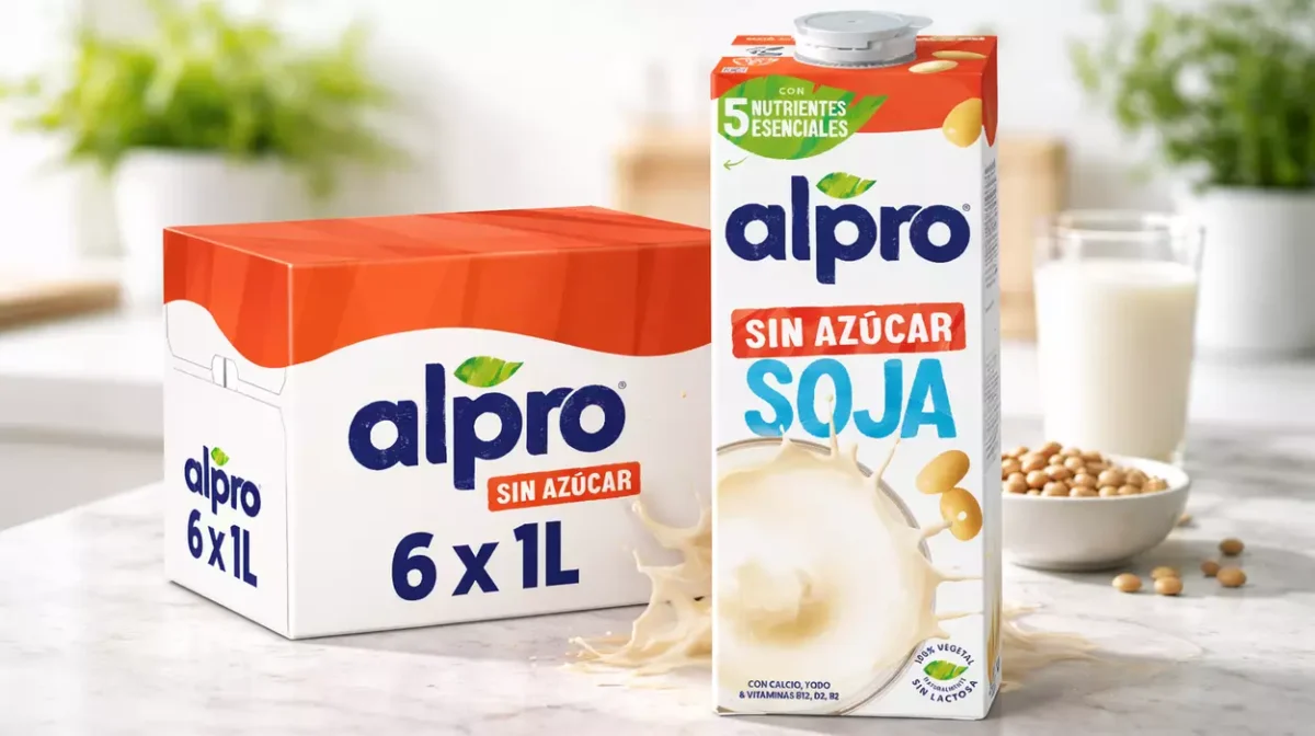 Pack x6 Bebida vegetal de soja Alpro sin azúcar por sólo 8,08€ (-32%) ¡A 1,35€ cada una! (en supers 2€)