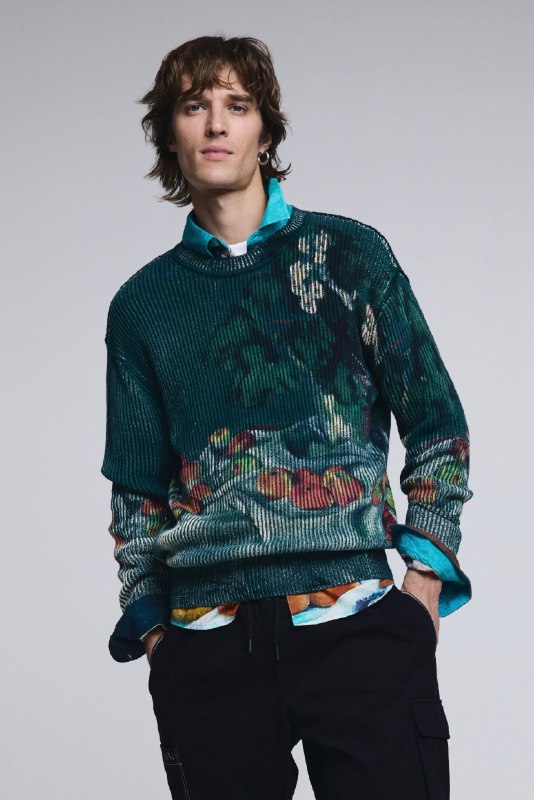 Desigual, Jersey bodegón textura, Hombre, Algodon, Azul, M