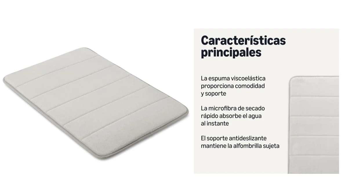 Alfombra de baño antideslizante Amazon Basics de espuma viscoelástica por sólo 8,13€