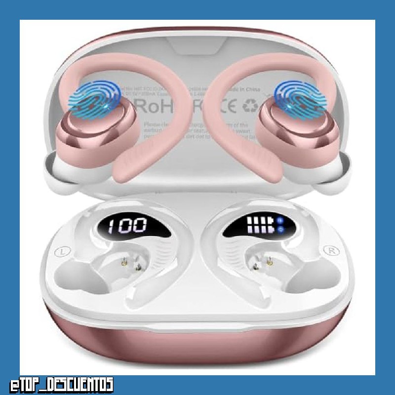Auriculares Inalámbricos Deportivos 2026, 60H, Sonido por App,Oro Rosa
