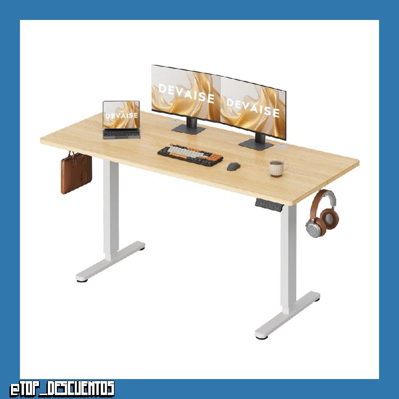 DEVAISE Escritorio Elevable Eléctrico,Mesa Regulable Rltura 160 x 70cm con 3 Memorias,Mesa de Oficina con Panel Inteligente en Casa con Tablero Ensamblado, Roble Natural