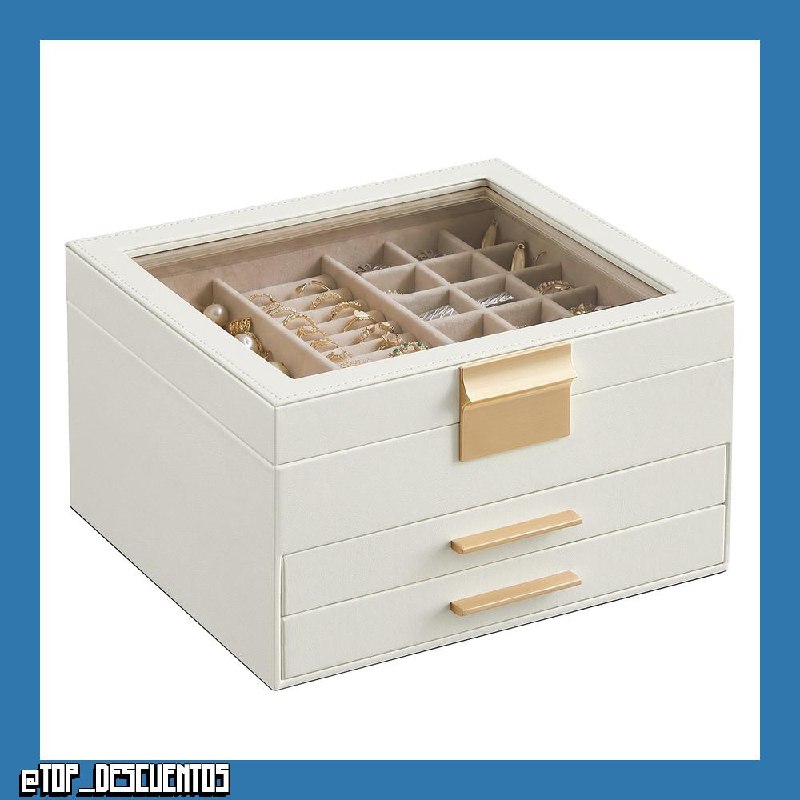 SONGMICS Caja de Joyas, de 3 Niveles, con 2 Cajones, 23,1 x 20,3 x 13,5 cm