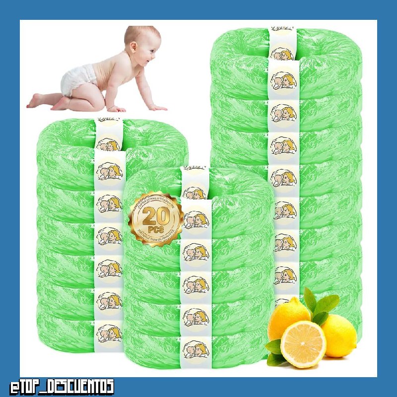 20 Recambios ORIGINALES, Recambios Cubos de Pañales, Bolsas de Papelera para Bebé con Aroma a Limón, Película Engrosada Con Buena Hermeticidad Y Resistente A Los Olores, Fuerte compatibilidad