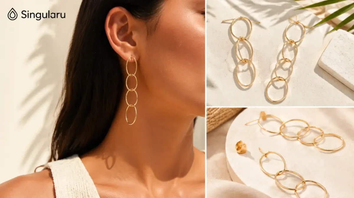 Pendientes largos SINGULARU Circles & Circles bañados en oro para mujer por sólo 13,99€ (-39%)