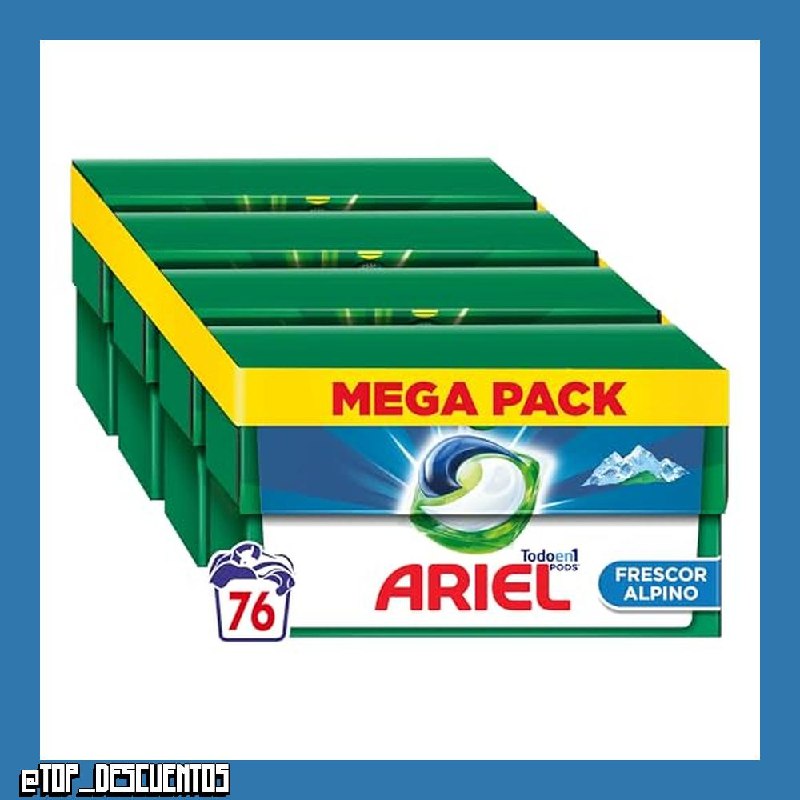 ARIEL PODS Todo en 1 Detergente Lavadora Liquido en Capsulas/Pastillas, 76 Lavados (4x19), Jabon Limpieza y Frescor Alpinos, 5 Acciones para una Limpieza Brillante en Frio