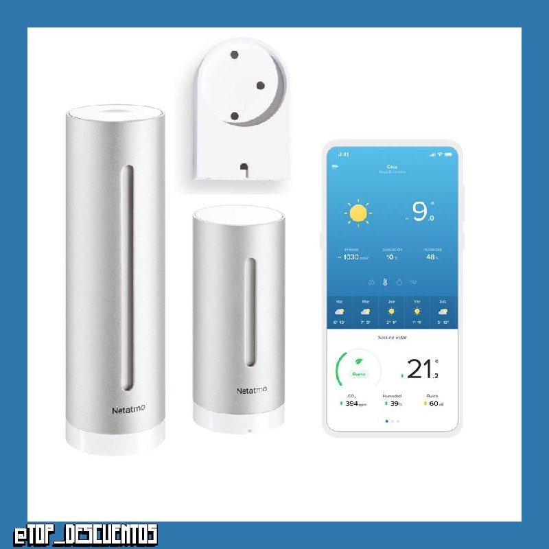Netatmo Estación Meteorológica Inalámbrica Interior Exterior Con Wifi, con Soporte de pared, termómetro, higrómetro, sonómetro, calidad del aire, Compatible con Amazon Alexa, Apple y Google, NWS-AMZ