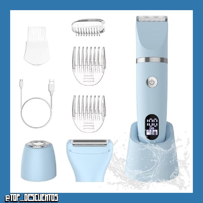 Scttomon afeitadora eléctrica para mujer cortapelos corporal para mujer recortadora para zona bikini Afeitado de piernas impermeable pantalla LCD seco/mojado 3 in 1 azul
