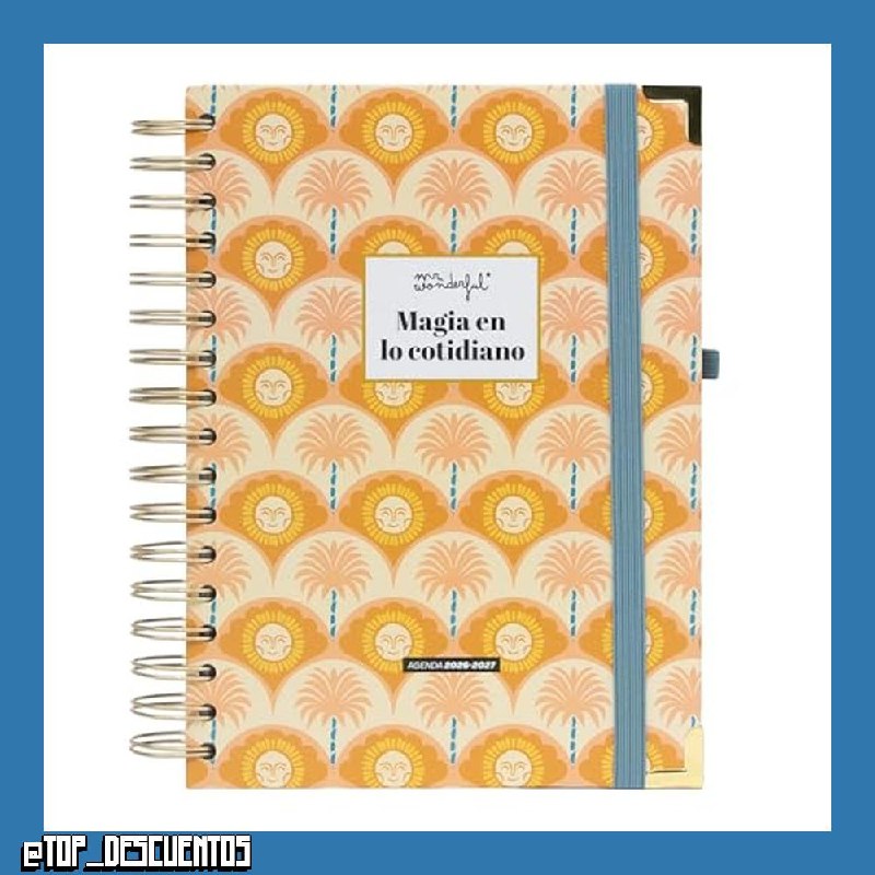 Mr. Wonderful - Agenda escolar 2026-2027 Diaria con Espiral y Pegatinas – Planificador Diario Completo Septiembre 2026 a Agosto 2027 con Extras y Organización – Magia en lo cotidiano