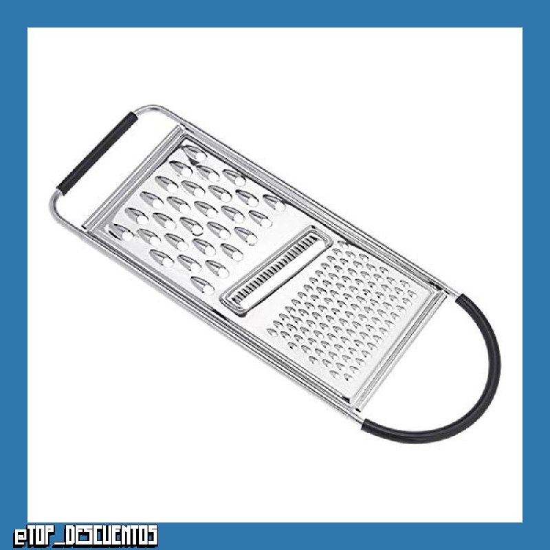 Amazon Basics Rallador plano rectangular de acero inoxidable para queso y verduras con mango y base antideslizantes, apto para lavavajillas, Plateado & Negro