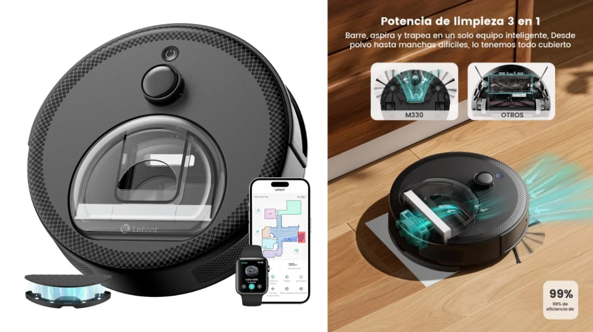 Robot aspirador Lefant M330 con succión de 5000Pa, mapeo dToF y 150 min de autonomía por sólo 109,99€ (73% de descuento)