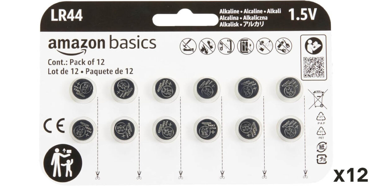 Pack 12 pilas de botón LR44 Amazon Basics por sólo 5,73€ (-15%) ¡0,48€ cada una!