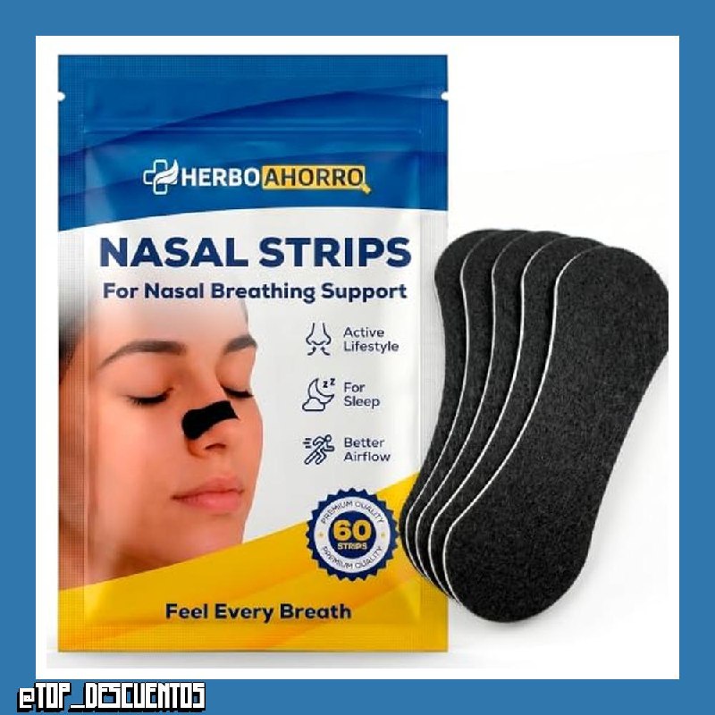 Tiras Nasales Adhesivas para Abrir la Nariz - Facil Colocacion Uso Externo y de Un Solo Uso - Favorece el Flujo de Aire y la Respiracion - Actividad Física - 60 Tiras Nasales Herboahorro