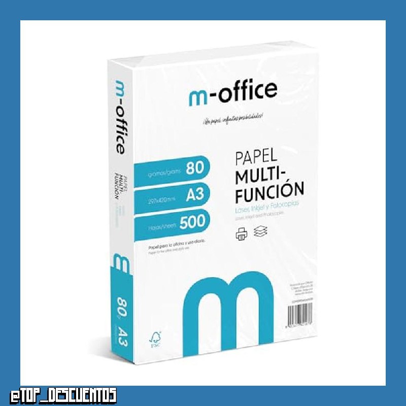 Paquete Folios A3 80gr, Paquete de 500 hojas, Papel Multifunción para Impresora Inkjet y Láser, Hojas A3 297 x 420 mm Ideales para la Oficina como para el Hogar · m-office (500 hojas)