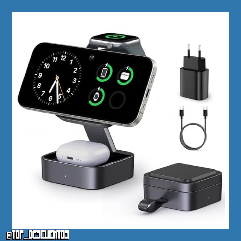 Estación de Carga 3 en 1 para Apple, Cargador de Viaje rápido Plegable magnético Compatible con mag-Safe para iPhone 18/17/16/15/14/13/12/Air/Duo Series, Apple Watch & AirPods 5/4/3/2/Pro