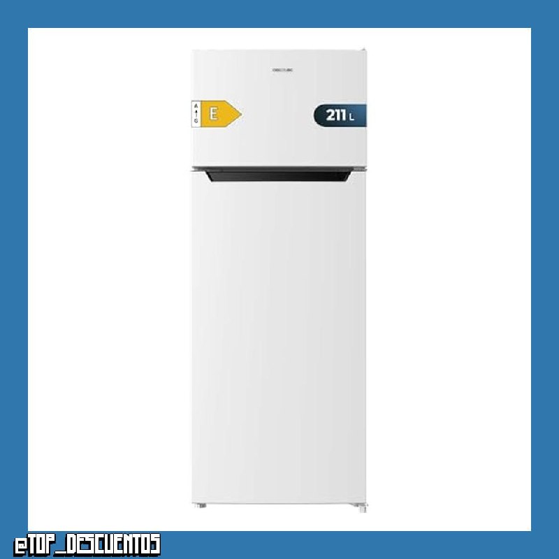 Cecotec Frigorífico 2D Bolero CoolMarket 2D 211 White E. Motor Defrost Frigorífico 2 Puertas Blanco 143X54Cm, Capacidad 211 L, Puerta Reversible, Clase Energética E, Con Modo Fast Freezing [Clase de e