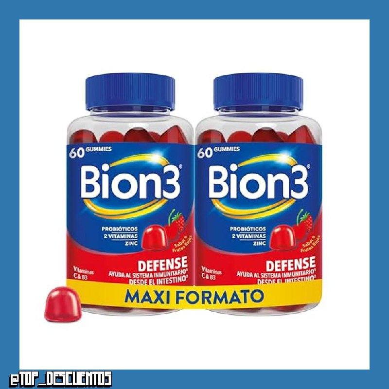 Bion3 Gummies Defense, Complemento Alimenticio Multivitamínico para Ayudar al Sistema Inmunitario1 con Probióticos, Vitamina C, Vitamina B3 y Zinc, 60x2 gummies, para 1-2 meses de uso