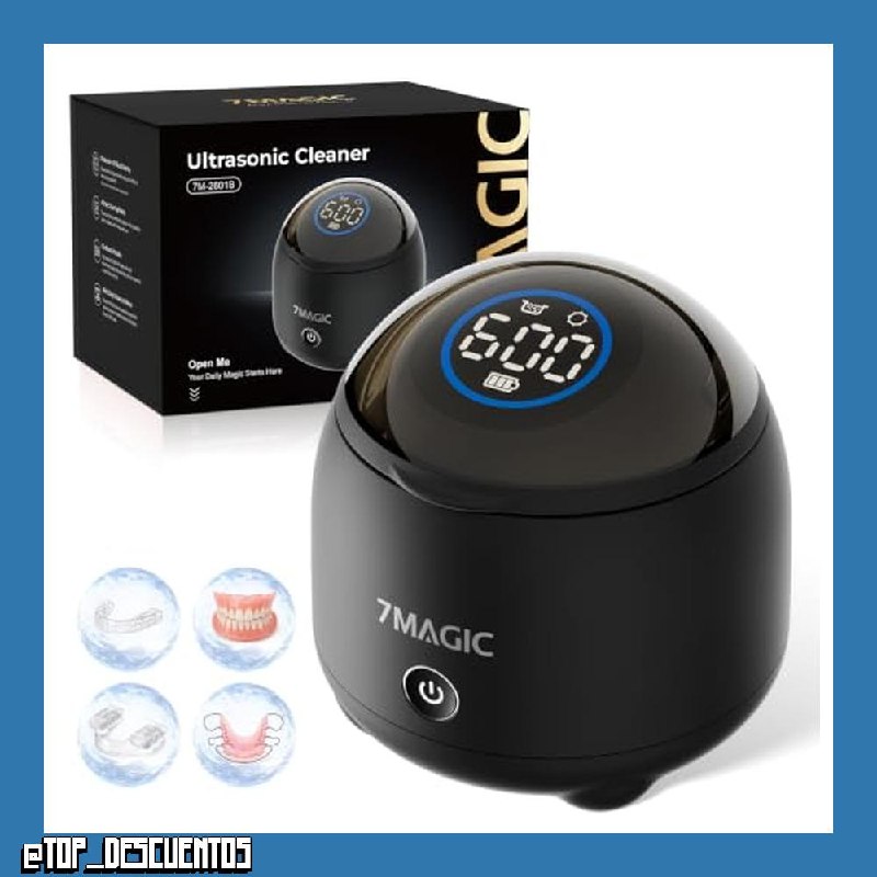 7MAGIC Limpiador ultrasonidos sin cable para férula, 48 kHz, Negro