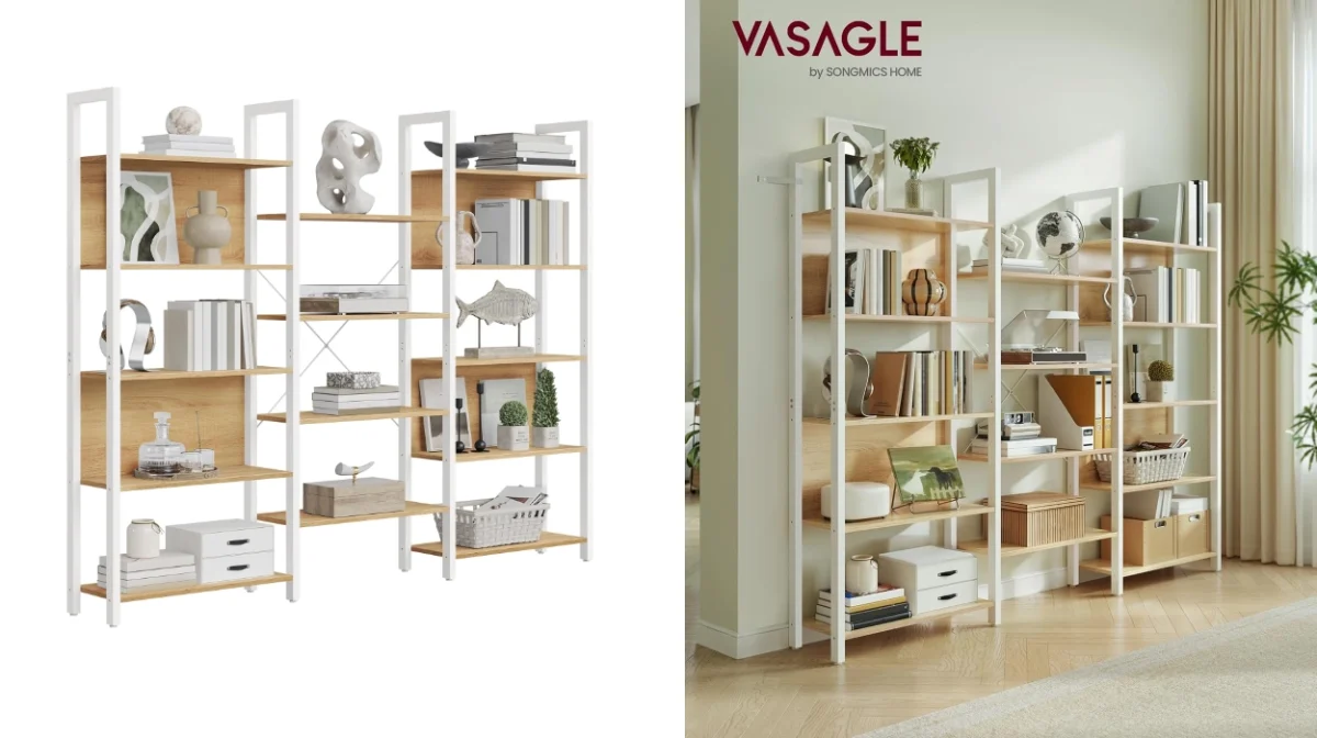 Estilo y máximo espacio con la librería Vasagle de 14 estantes, marco de metal y montaje sencillo por sólo 71,99€ con envío gratis (-20%)