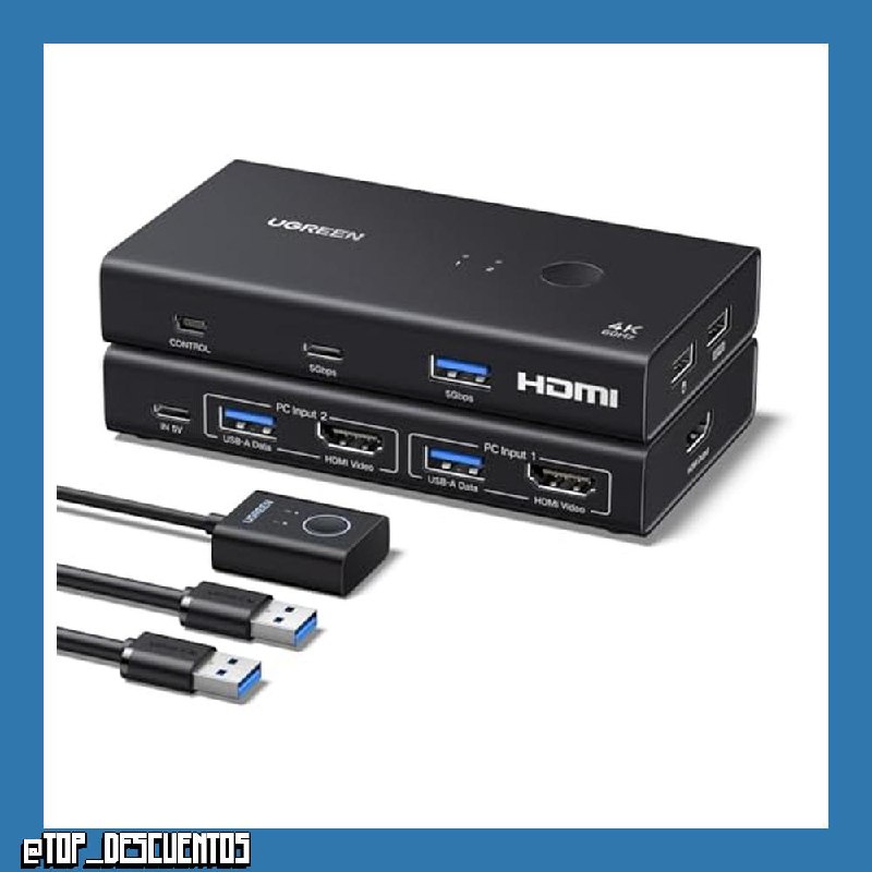 UGREEN Switch KVM HDMI 2.0 2 Entradas 1 Salidas 4K 60 Hz para 2 PC