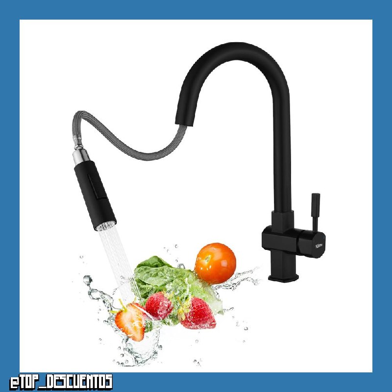 Grifo Cocina Negro,Grifo Cocina ExtraíBle de Alta PresióN Con Rociador RetráCtil,Giratorio 360°,Grifo de Fregadero de Dos Tipos de Chorro de Agua,Grifo Mezclador de Acero