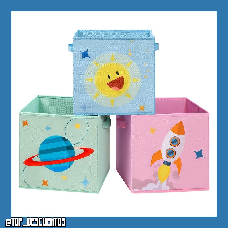 SONGMICS Baúl Juguetes Infantil con Tema del Espacio, Plegable, Juego de 3