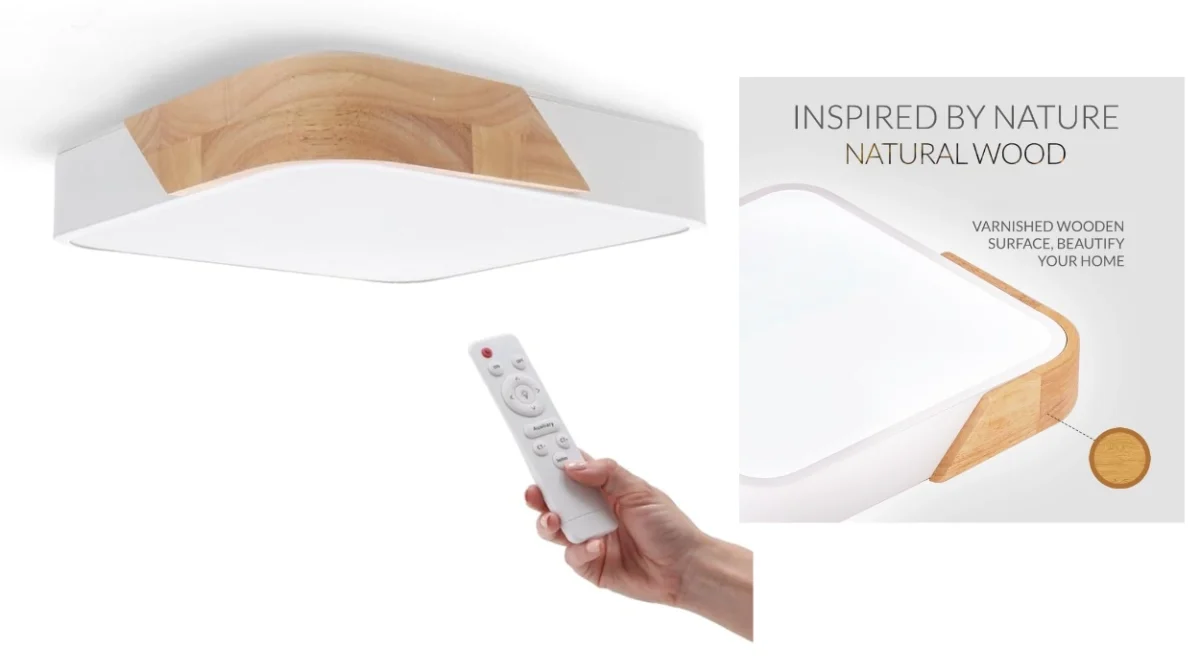Plafón LED 24W M Ledme con diseño en madera y mando a distancia por sólo 19,99€ (26% de descuento)