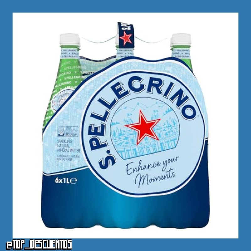 S.Pellegrino - Agua mineral natural con gas, 6 botellas, 1L