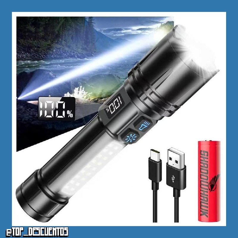 Shadowhawk Linterna Táctica Potente 1000000 Lumenes| Linterna Militar, Iluminación Doble(LED&COB), 7 Modos, Linterna LED Recargable Con función de pantalla LCD Para Camping/Emergency, Dual Interruptor