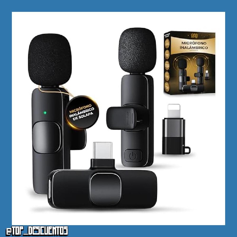 Microfono inalambrico para iPhone iPad Android Ordenador - Micrófono de Solapa inalámbrico - Mini Microfono Inalambrico para Movil - Micrófono para Grabación de Video Tipo C y Lightning.