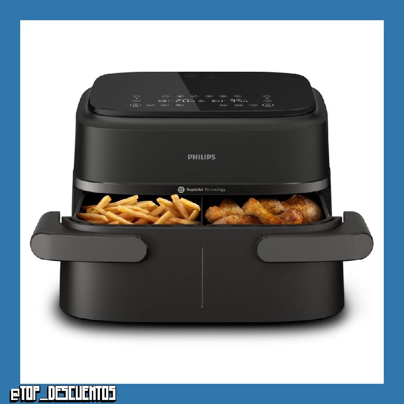 Philips 1000 Airfryer - Freidora de Aire doble cesta, 7,1L, 10 en 1, Negro