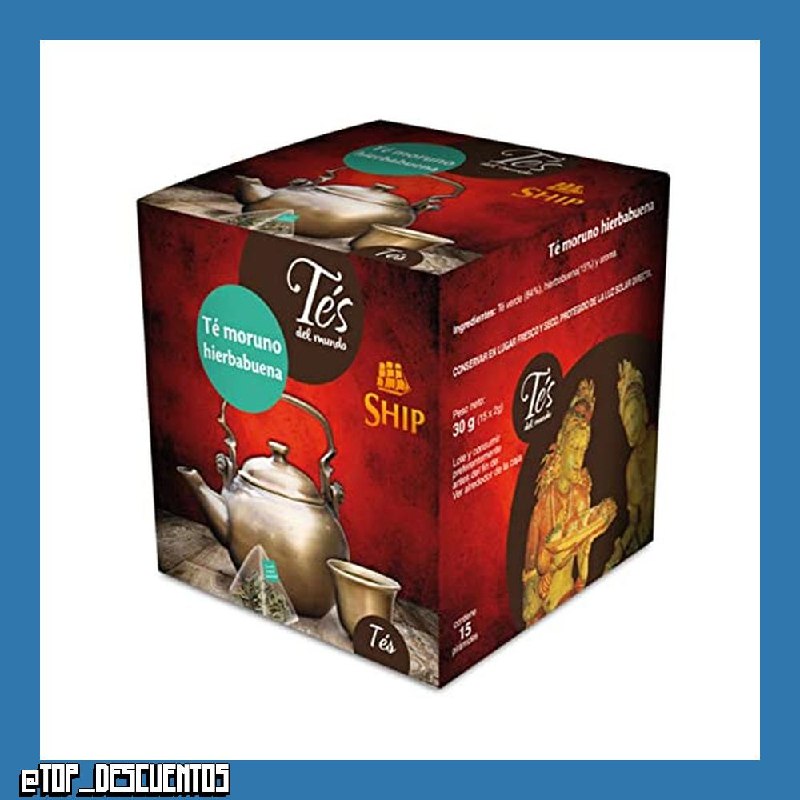Ship - Té Moruno con Hierbabuena - Caja de 15 Pirámides con Funda - Favorece una Buena Digestión y Mejora el Funcionamiento del Organismo - Propiedades Antioxidantes