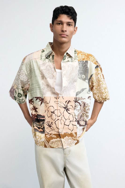 Desigual, Camisa patch oriental, Hombre, Algodon, Blanco, S