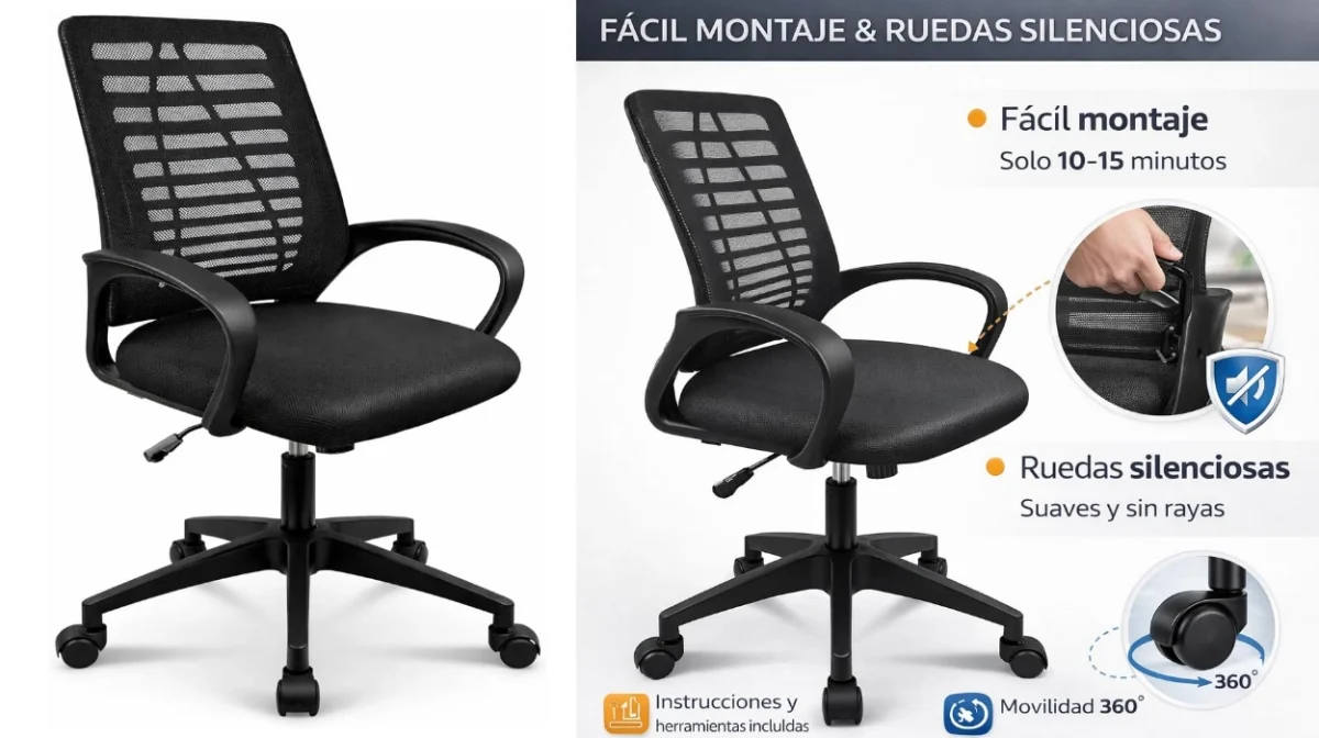 Silla T-LoVendo con soporte lumbar y altura regulable por sólo 36,07€ (48% de descuento)