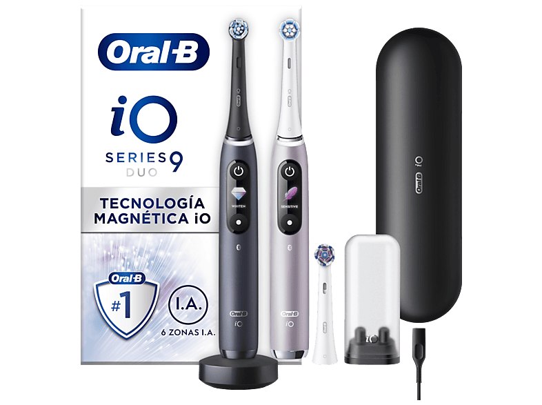 Oral-B - Cepillo eléctrico iO 9, Pack doble, 3 cabezales, Seguimiento 3D con app