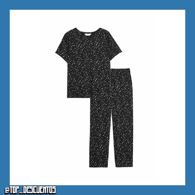 Marks & Spencer Conjunto de Pijama Corto Estampado con Alto Contenido en Algodón para Mujer, Ajuste Normal, Cintura Elástica
