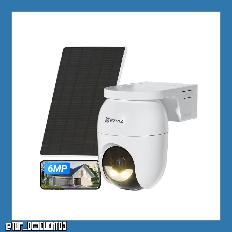 EZVIZ 6MP Cámara Vigilancia Exterior Solar con Batería, AOV,Wi-Fi,360° Sin Cables,3K+,Detección de Personas/Vehículos IA,Visión Nocturna Color,Zoom Automático.CB8 Lite+Panel Solar 5W,Seguridad Hogar