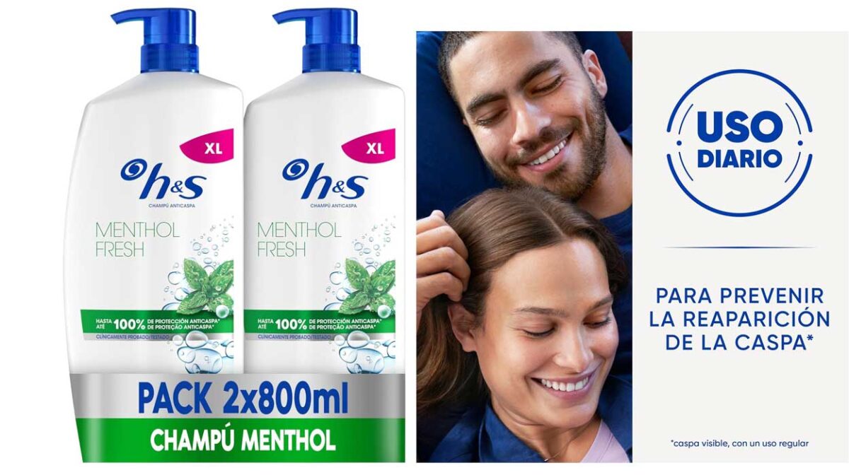 Pack x2 Champú anticaspa H&S Menthol Fresh de 800 ml por sólo 14,99€ (-25%)