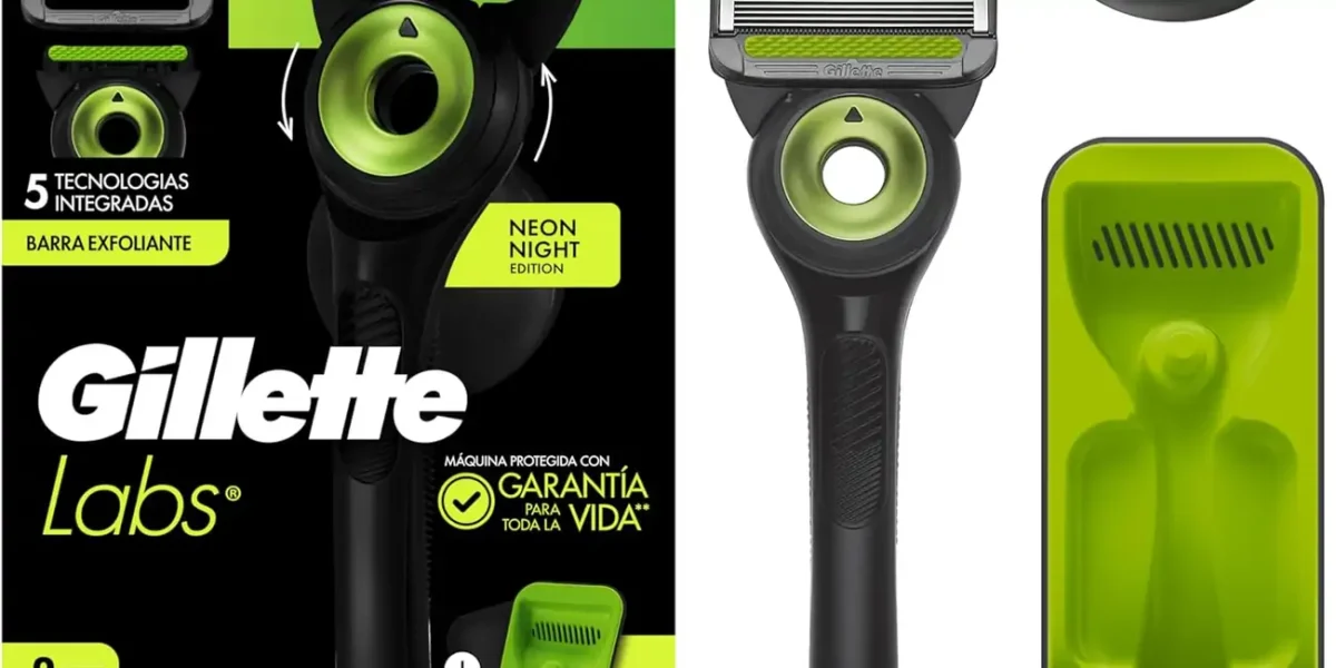 Maquinilla de afeitar GilletteLabs Neon Night Edition con 2 recambios, colgador de pared y estuche de viaje por sólo 16,99€ (37% de descuento)
