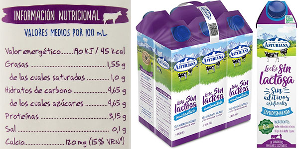 Pack x6 Leche sin Lactosa Semidesnatada Central Lechera Asturiana de 1 litro por sólo 5,99€ (-23%) ¡1€ cada una!