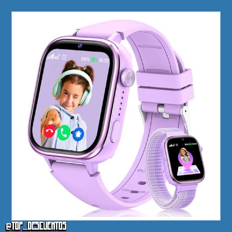 Reloj Inteligente Niño con Videollamada, 4G Smartwatch Niño con GPS y Llamadas, SOS, Chat de Voz, Modo Escuela, Podómetro, Despertador, Monitor de Sueño IP68 Impermeable Regalo para Niños Niñas Morado