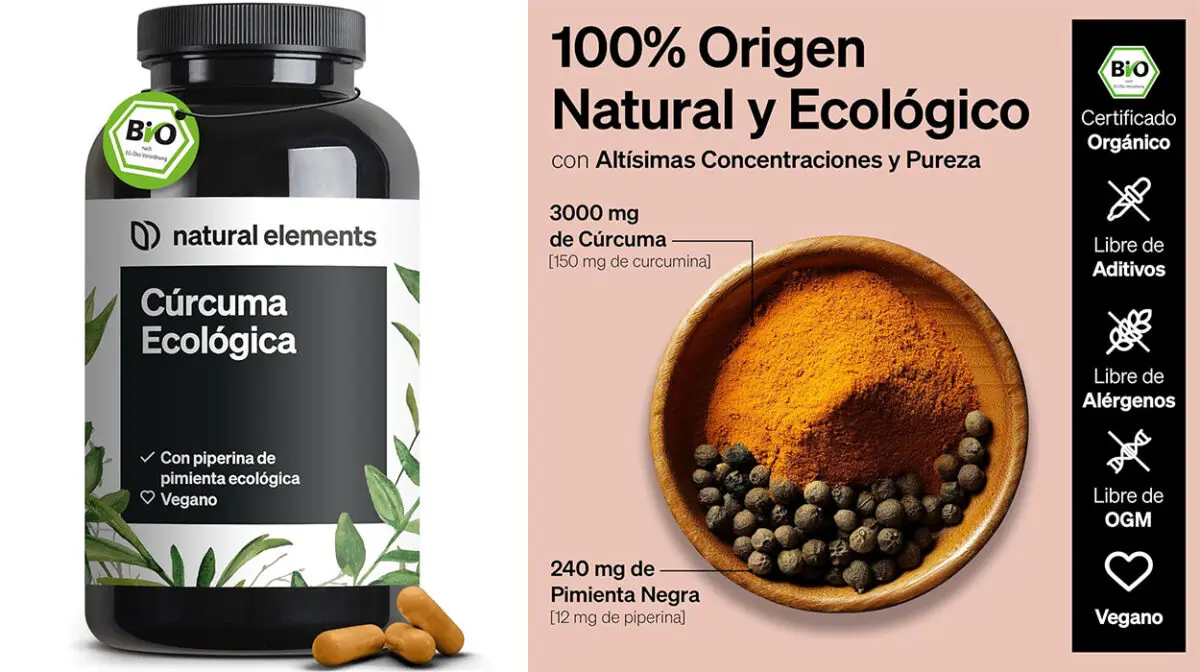 Cúrcuma Ecológica con Pimienta Negra Natural Elements de 240 cápsulas por sólo 14,99€ (-25%)