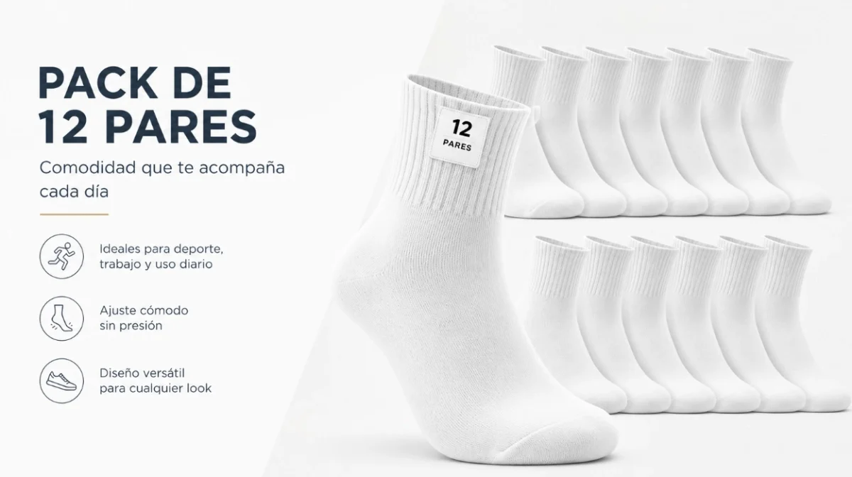 Llévate 12 pares de calcetines deportivos de caña media sencillos y resistentes a sólo 1,06€ el par