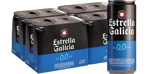 Pack de 24 latas de cerveza Estrella Galicia 0,0 sin alcohol de 33 cl por sólo 11,99€ con cupón (-37%)