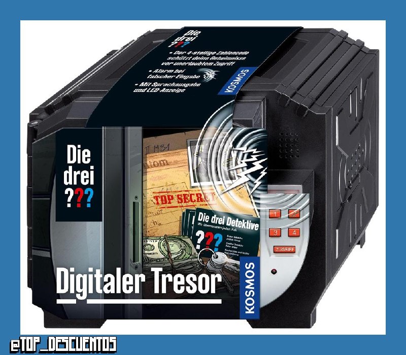 Die drei Caja Fuerte Digital de Kosmos, Protege Tus Secretos con un código y Alarma de Voz, Juego de Juguetes de Detective para niños a Partir de 8 años, Mini Caja Fuerte