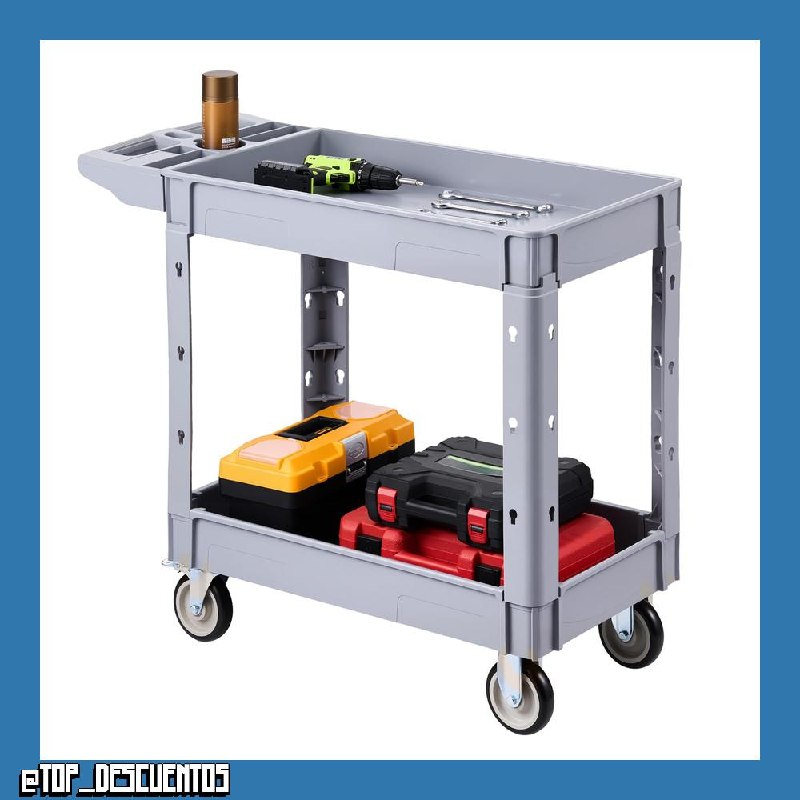 VEVOR Carro de Servicio Capacidad de 250 kg 2 Niveles Estantes de PP, Carro de Almacenamiento de Herramientas con Ruedas, Bandeja, Bloqueo, Carrito Utilitario para Patio, Garaje, Almacén y Oficina