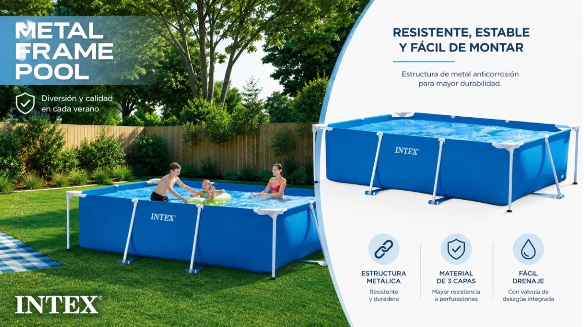 En 30 min tienes tu piscina Intex Small Frame lista para disfrutar el verano (para 6 personas, 300 x 200 x75 cm) por sólo 75,59€ (-37%)