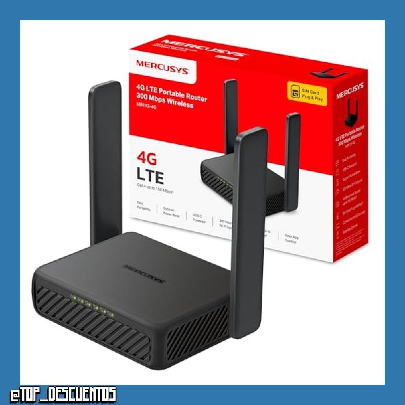 Mercusys MB113-4G - Router 4G sim, N300, WiFi 4, USB‐C Powerbank y VPN
