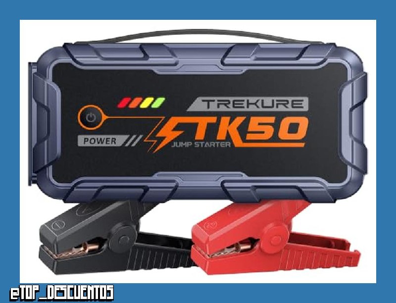 TREKURE Arrancador de Baterias de Coche 10000A (12L Diésel y Todo Gasolina), Arrancador de Coches Portátil con 18W Carga Rápida, 12V Jump Starter con Pinzas Reforzadas y 800 LM Linterna LED