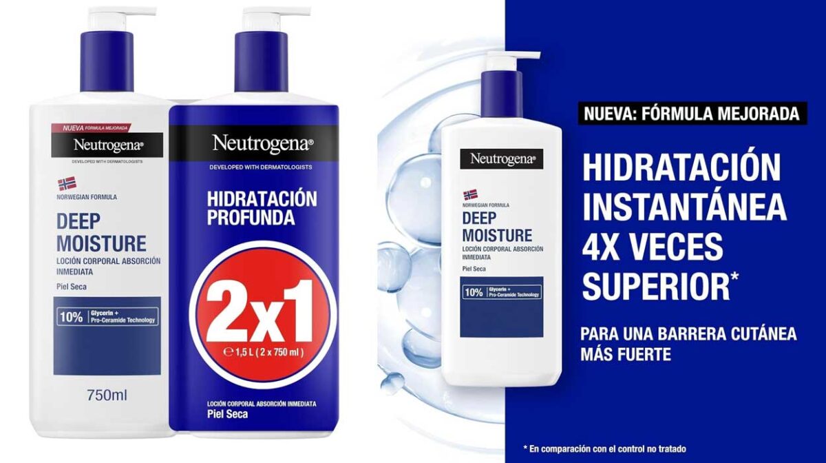 Pack x2 Loción corporal Neutrogena Hidratación Profunda Absorción Inmediata de 750 ml por sólo 12,90€ (-48%) ¡Sólo 6,55€ la unidad!